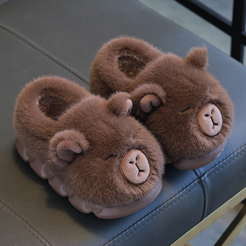 Cute Bear Plush Kids Slippers – Warm Winter Indoor Shoes