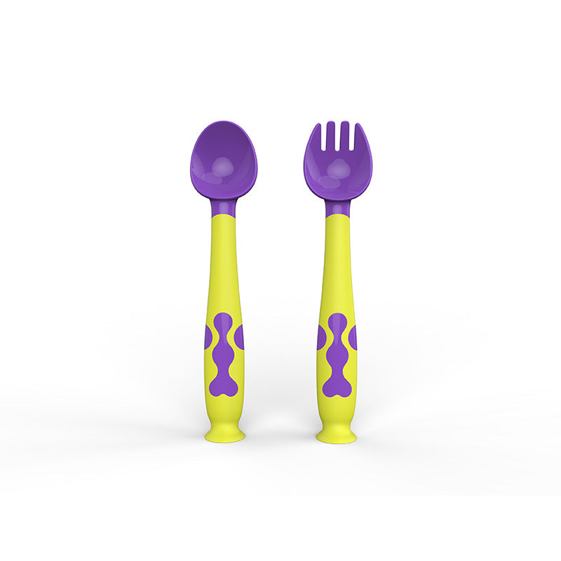 Suction Stand Baby Training Spoon & Fork Set – Hygienic Self-Feeding Utensils
