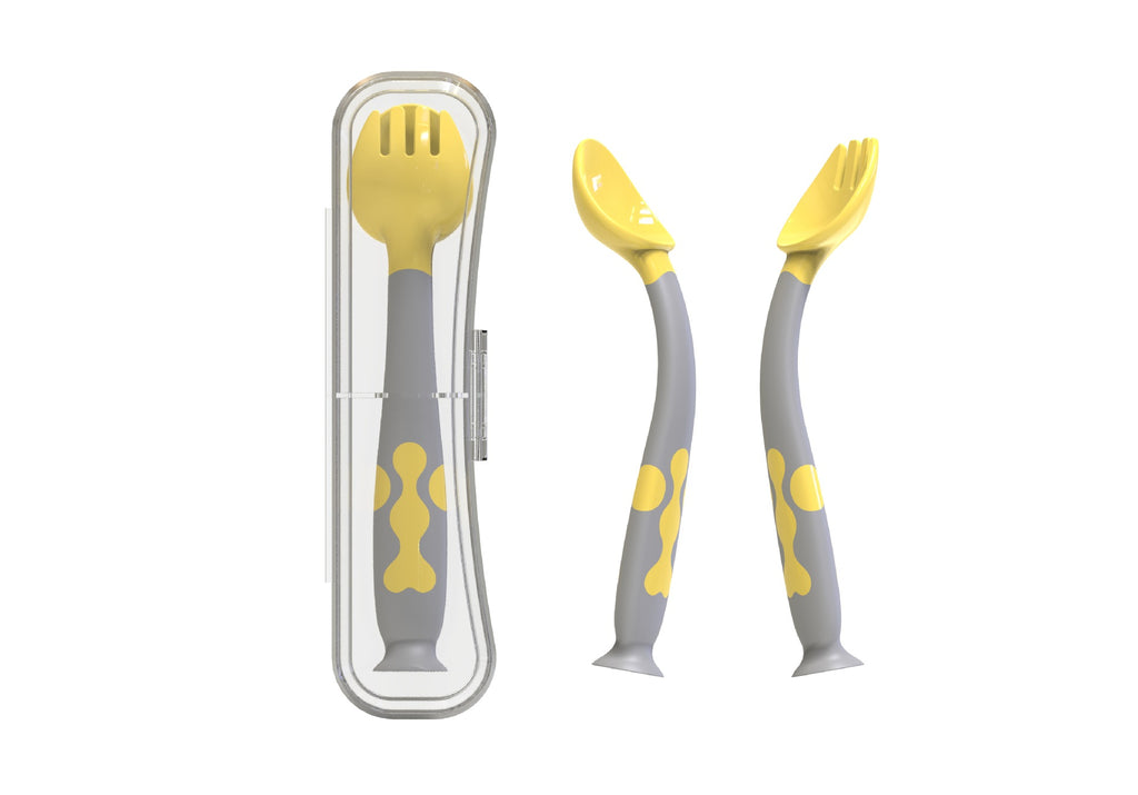 Suction Stand Baby Training Spoon & Fork Set – Hygienic Self-Feeding Utensils