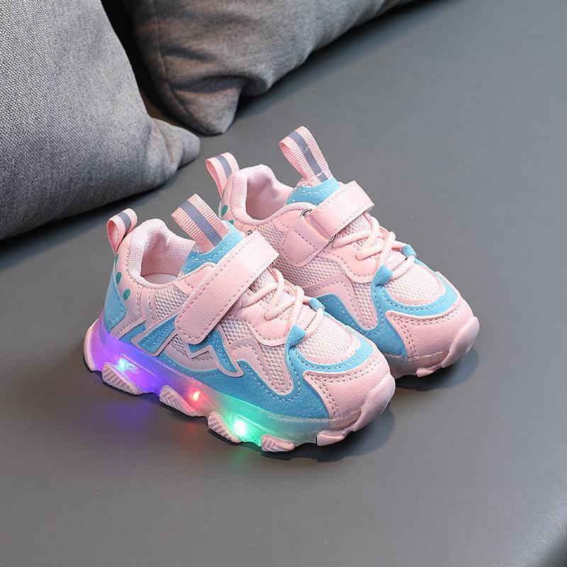 Kids LED Light Sneakers – Breathable Mesh Velcro Shoes