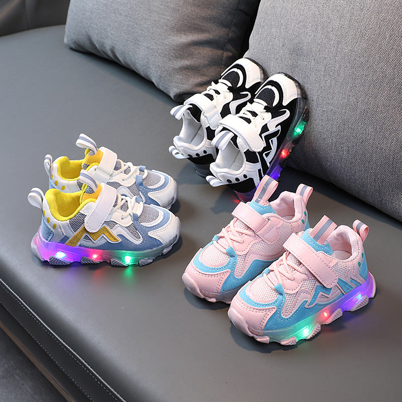 Kids LED Light Sneakers – Breathable Mesh Velcro Shoes