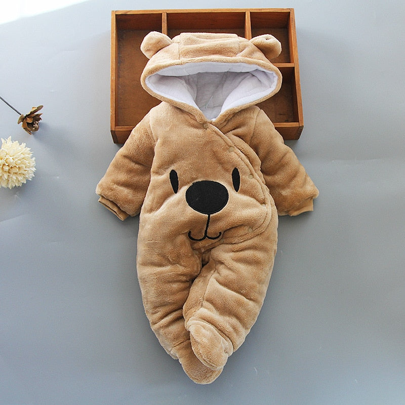 Baby Bear Hooded Fleece Romper – Warm Winter Jumpsuit