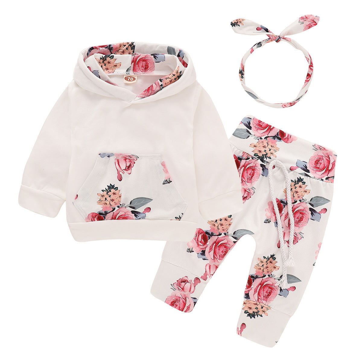 Floral Baby Girl Hoodie Outfit Set – Cute 3 Piece Set