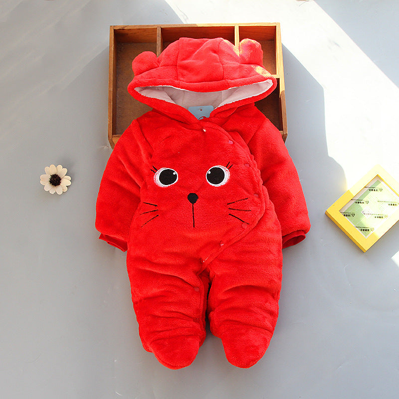 Baby Bear Hooded Fleece Romper – Warm Winter Jumpsuit