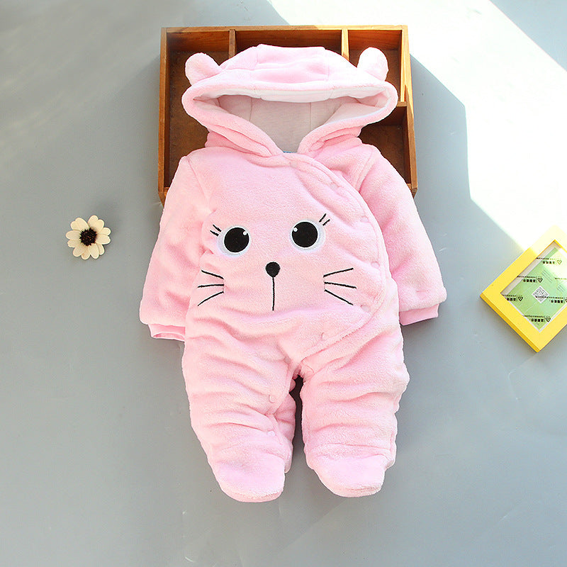 Baby Bear Hooded Fleece Romper – Warm Winter Jumpsuit