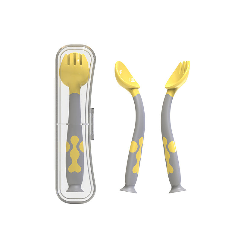 Suction Stand Baby Training Spoon & Fork Set – Hygienic Self-Feeding Utensils