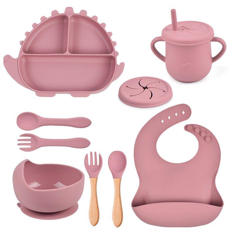 Dinosaur Silicone Baby Feeding Set – Suction Plate, Bowl, Bib & Training Utensils
