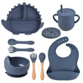 Dinosaur Silicone Baby Feeding Set – Suction Plate, Bowl, Bib & Training Utensils