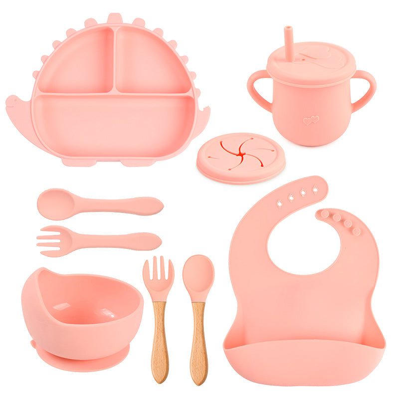 Dinosaur Silicone Baby Feeding Set – Suction Plate, Bowl, Bib & Training Utensils