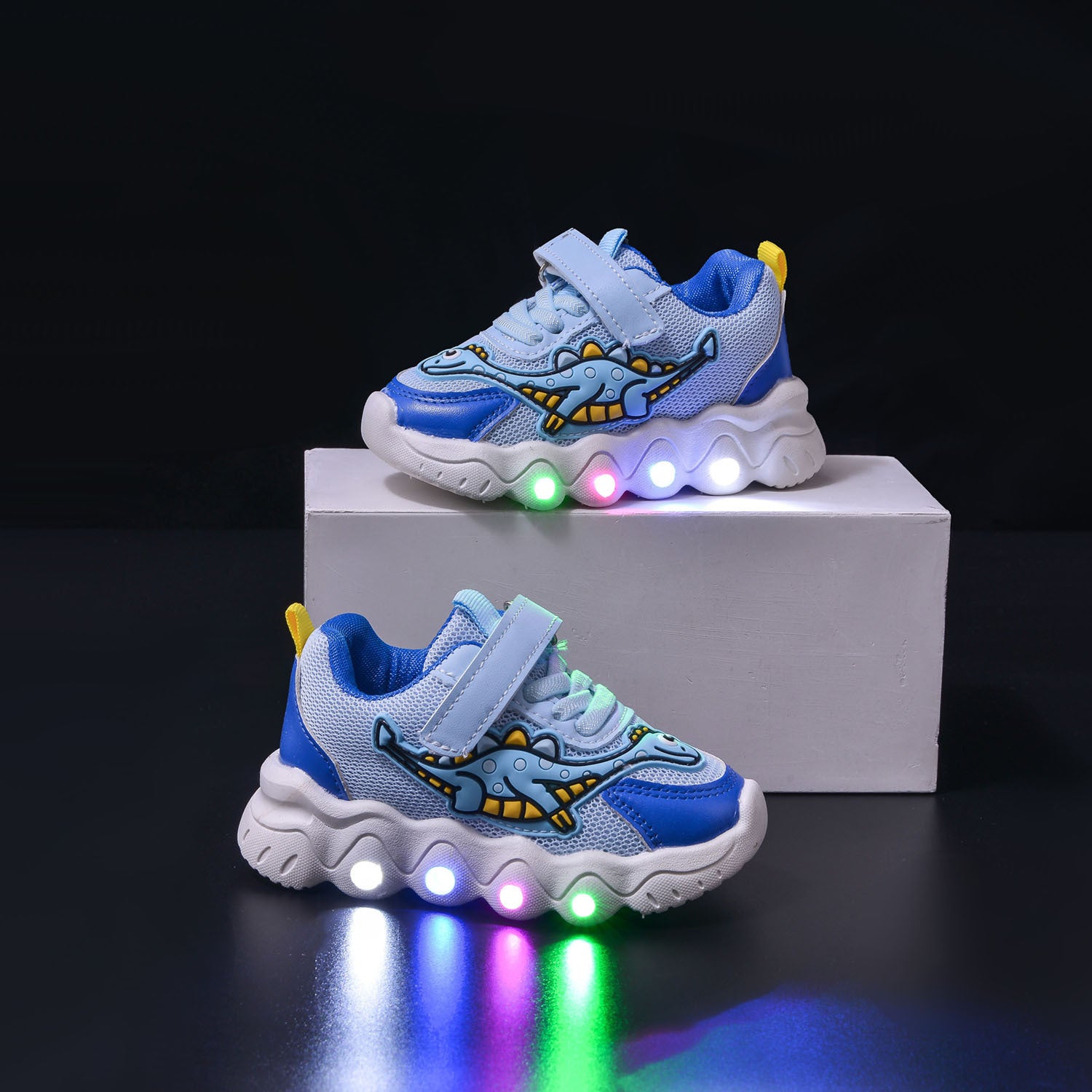 Dinosaur LED Light Sneakers – Kids Breathable Mesh Shoes