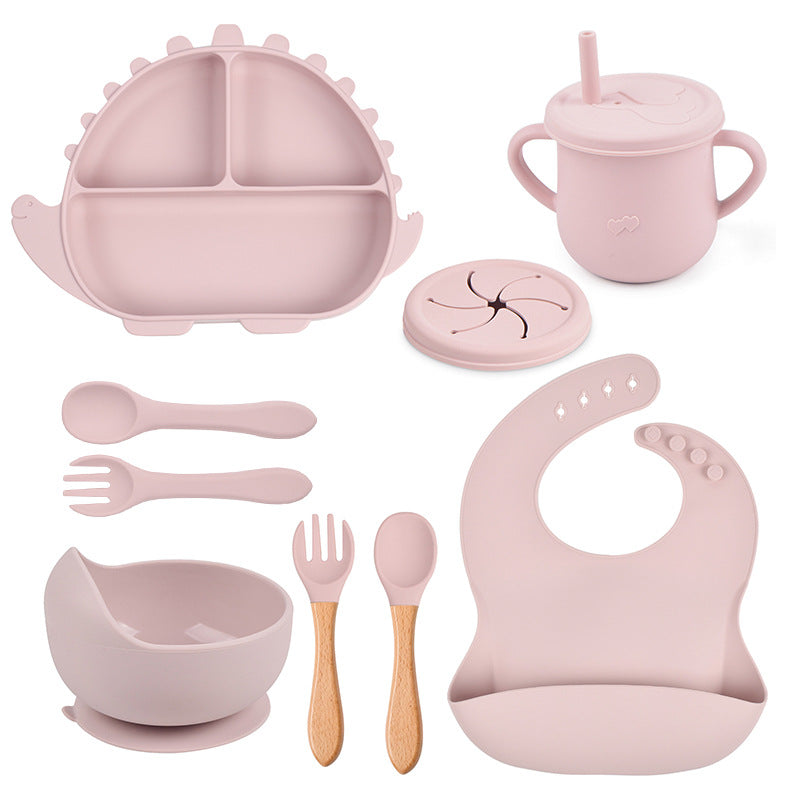 Dinosaur Silicone Baby Feeding Set – Suction Plate, Bowl, Bib & Training Utensils