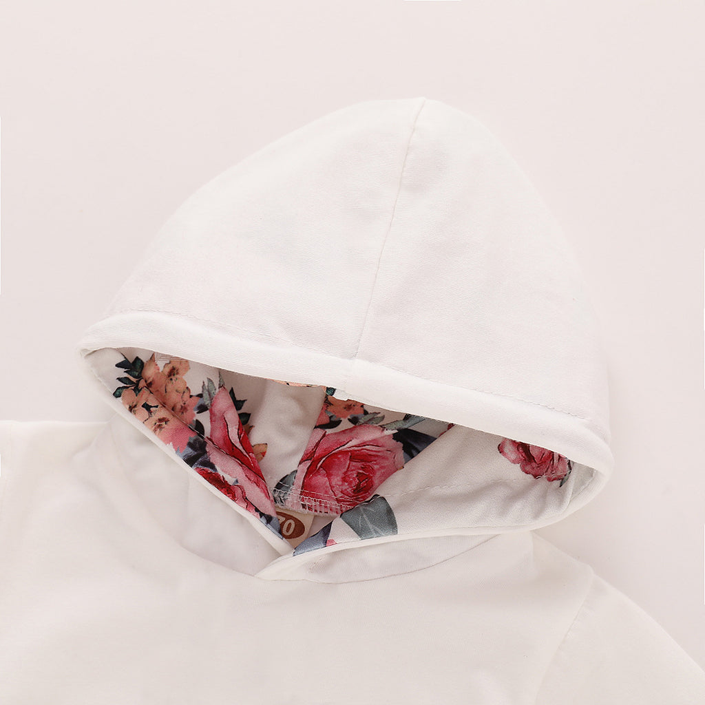 Floral Baby Girl Hoodie Outfit Set – Cute 3 Piece Set