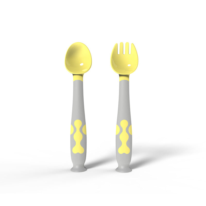 Suction Stand Baby Training Spoon & Fork Set – Hygienic Self-Feeding Utensils