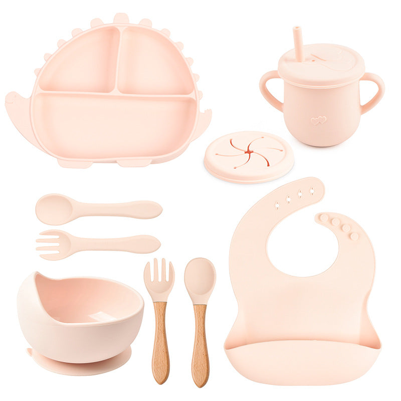 Dinosaur Silicone Baby Feeding Set – Suction Plate, Bowl, Bib & Training Utensils