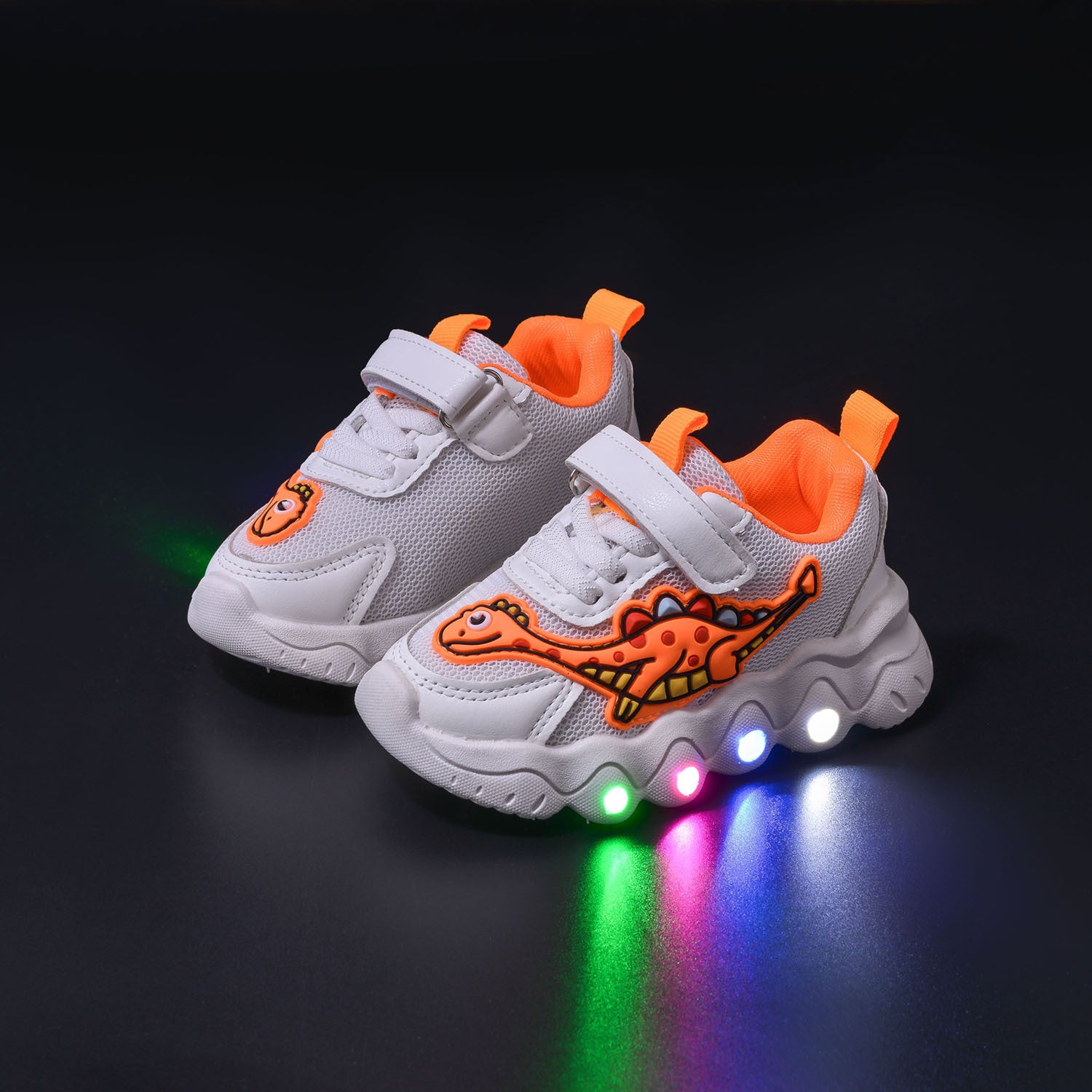 Dinosaur LED Light Sneakers – Kids Breathable Mesh Shoes
