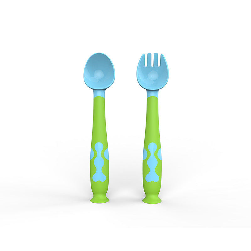 Suction Stand Baby Training Spoon & Fork Set – Hygienic Self-Feeding Utensils