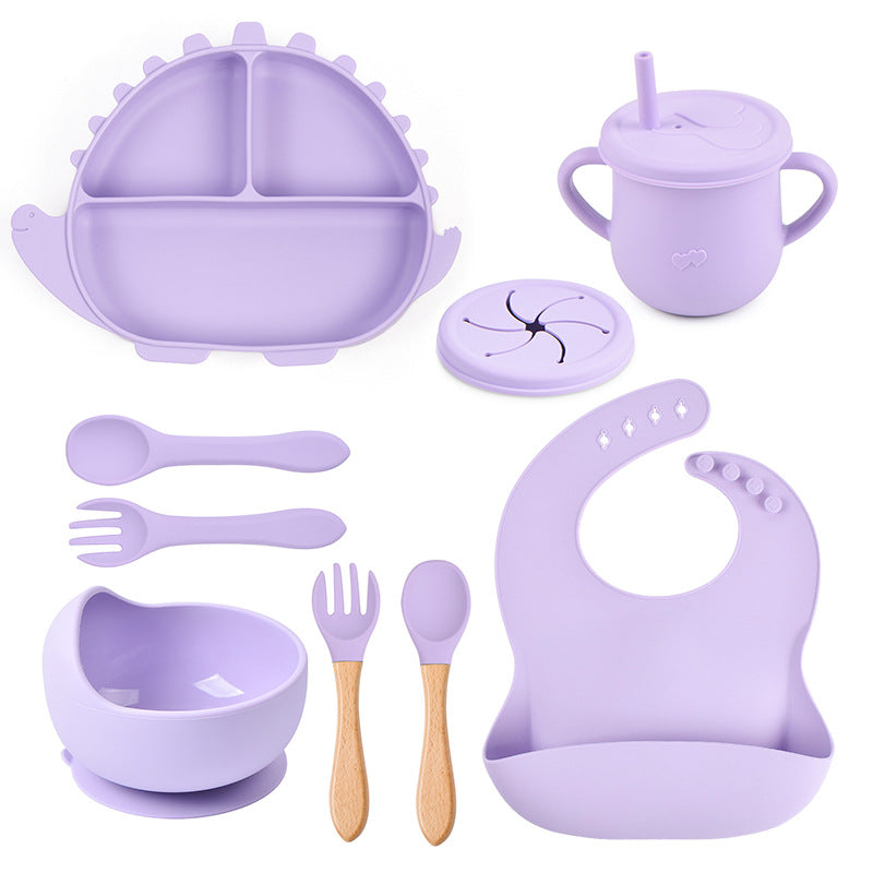 Dinosaur Silicone Baby Feeding Set – Suction Plate, Bowl, Bib & Training Utensils