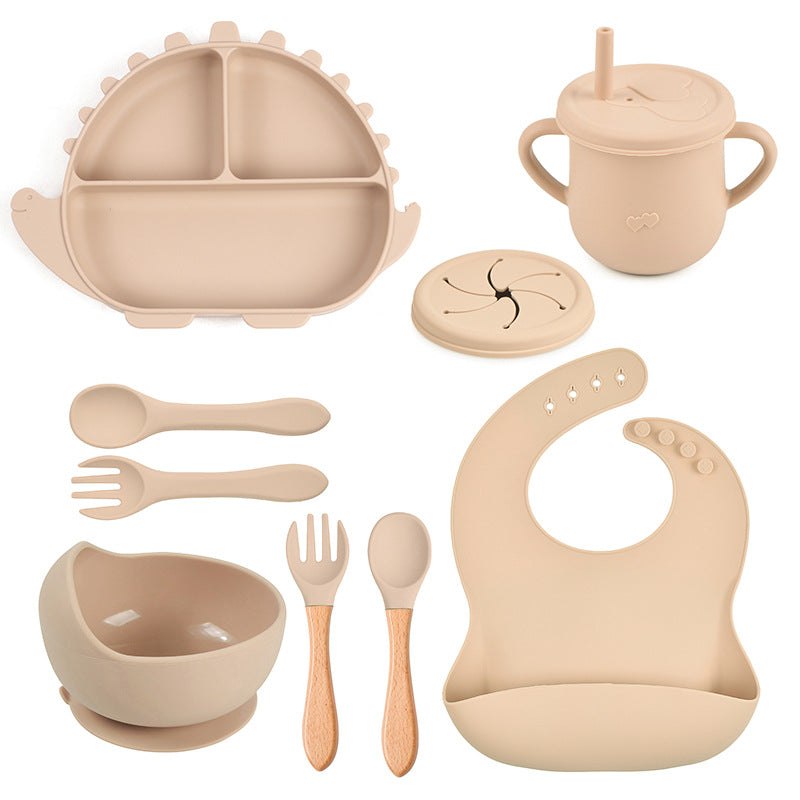 Dinosaur Silicone Baby Feeding Set – Suction Plate, Bowl, Bib & Training Utensils