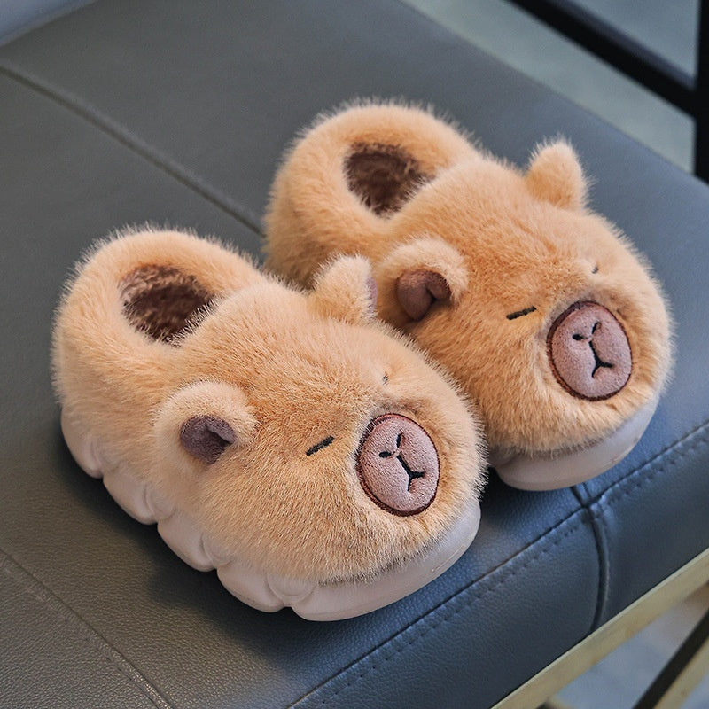 Cute Bear Plush Kids Slippers – Warm Winter Indoor Shoes