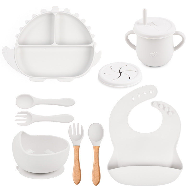 Dinosaur Silicone Baby Feeding Set – Suction Plate, Bowl, Bib & Training Utensils