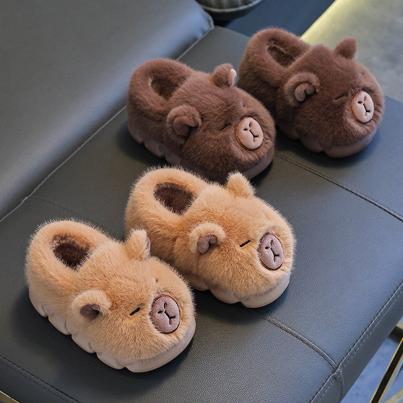 Cute Bear Plush Kids Slippers – Warm Winter Indoor Shoes