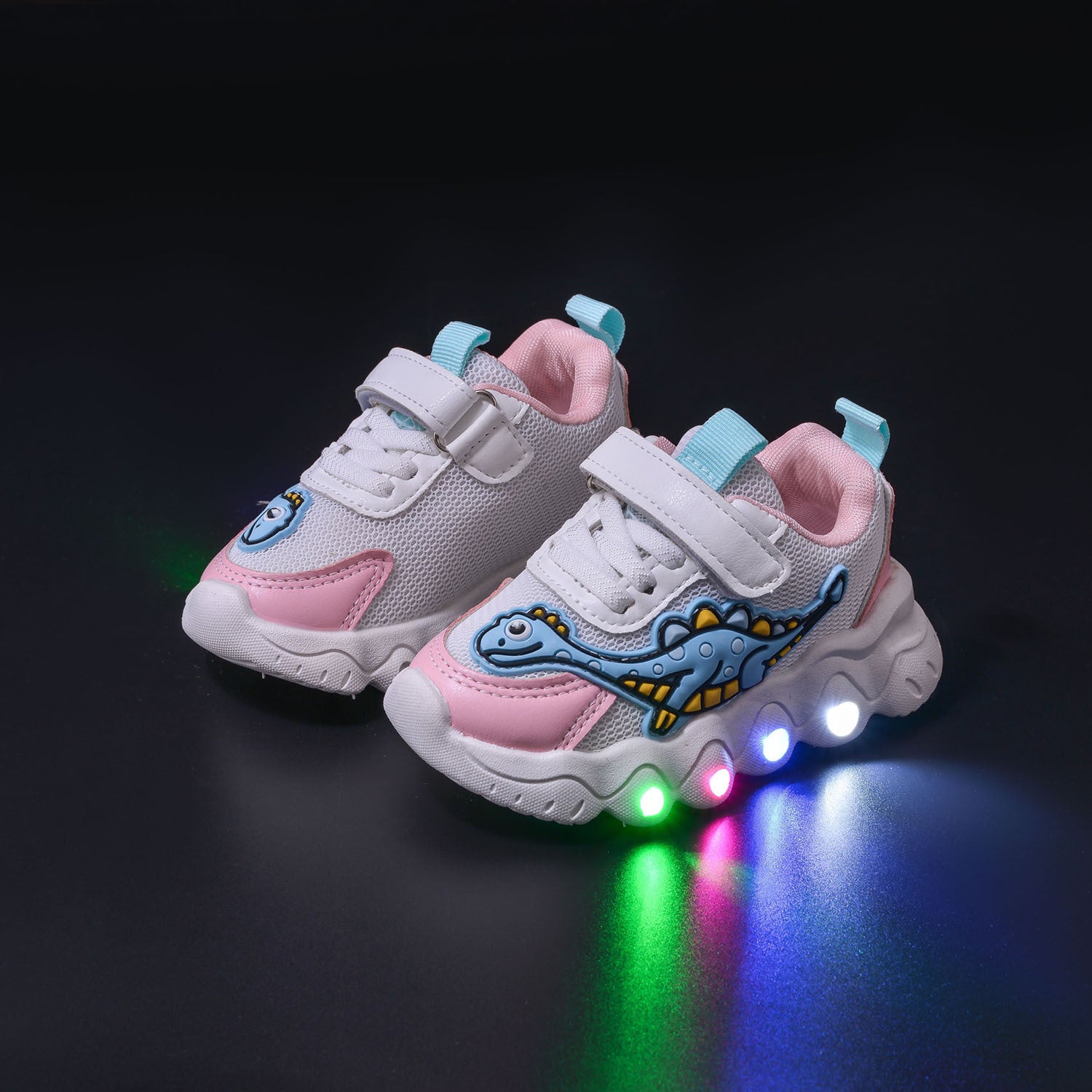 Dinosaur LED Light Sneakers – Kids Breathable Mesh Shoes