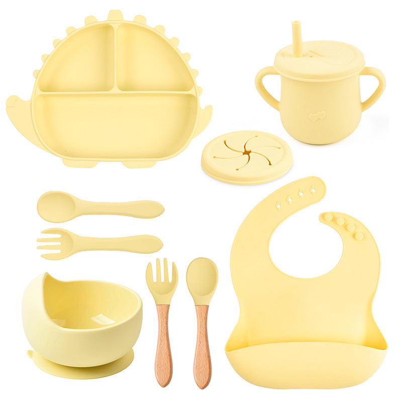 Dinosaur Silicone Baby Feeding Set – Suction Plate, Bowl, Bib & Training Utensils