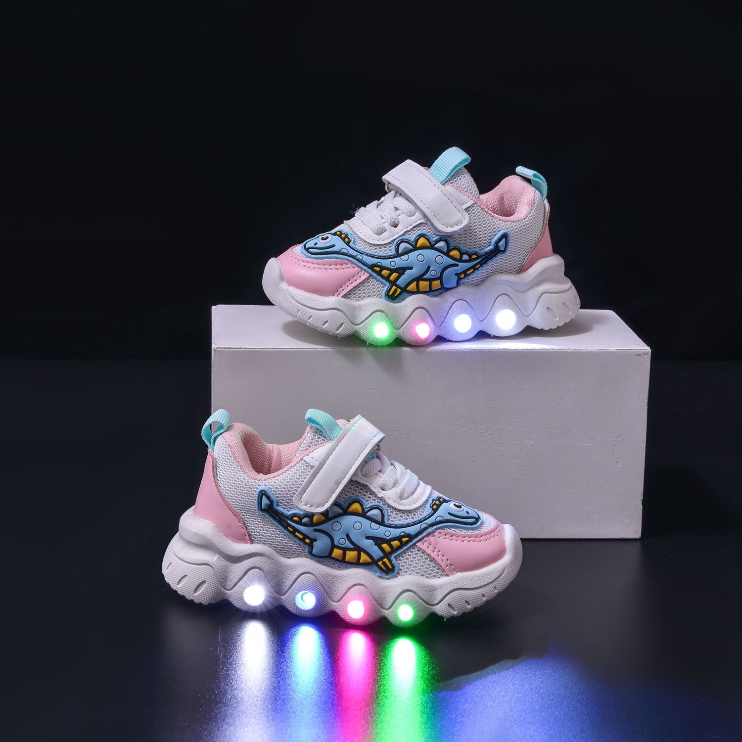 Dinosaur LED Light Sneakers – Kids Breathable Mesh Shoes