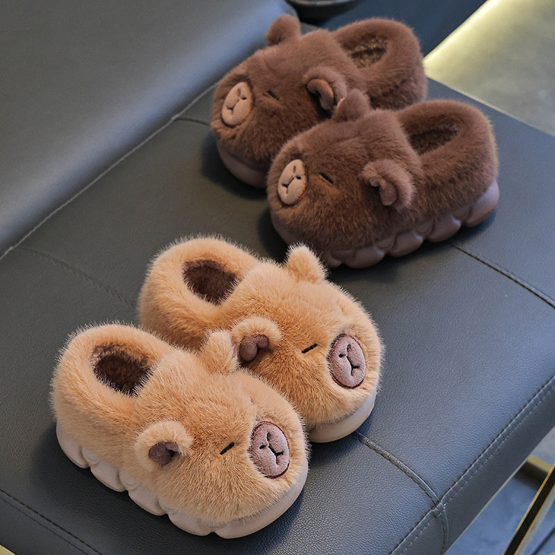 Cute Bear Plush Kids Slippers – Warm Winter Indoor Shoes