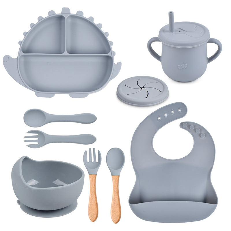 Dinosaur Silicone Baby Feeding Set – Suction Plate, Bowl, Bib & Training Utensils