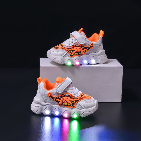 Dinosaur LED Light Sneakers – Kids Breathable Mesh Shoes